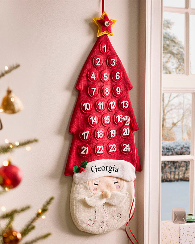Red & White Polyester Advent Calendars - Personalised Jolly Santa Advent Calendar