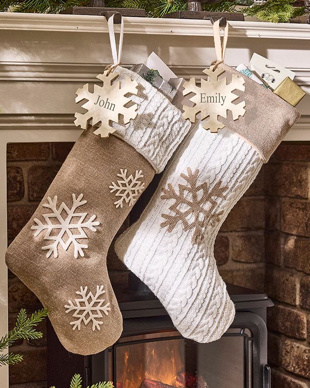 White White & Natural  Stockings - Personalised Cosy Christmas Snowflake Stockings