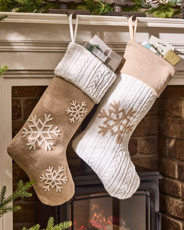 Cosy Christmas Snowflake Stocking - Dibor - White Stockings