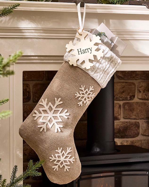 Personalised Cosy Christmas Snowflake Stockings - Dibor - Natural Stockings