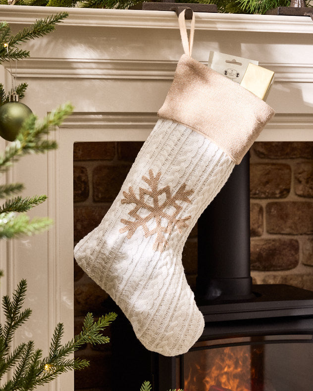 Cosy Christmas Snowflake Stocking - Dibor - Natural Stockings