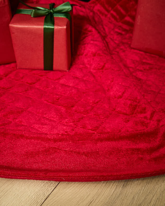 Tree Skirts - Red Velvet Quilted Tree Skirt