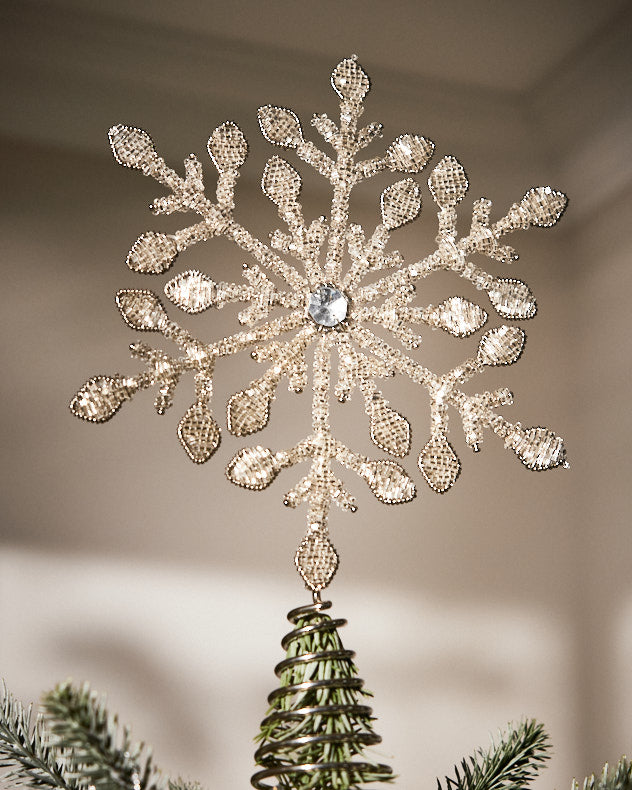 Silver Beaded Snowflake Tree Topper