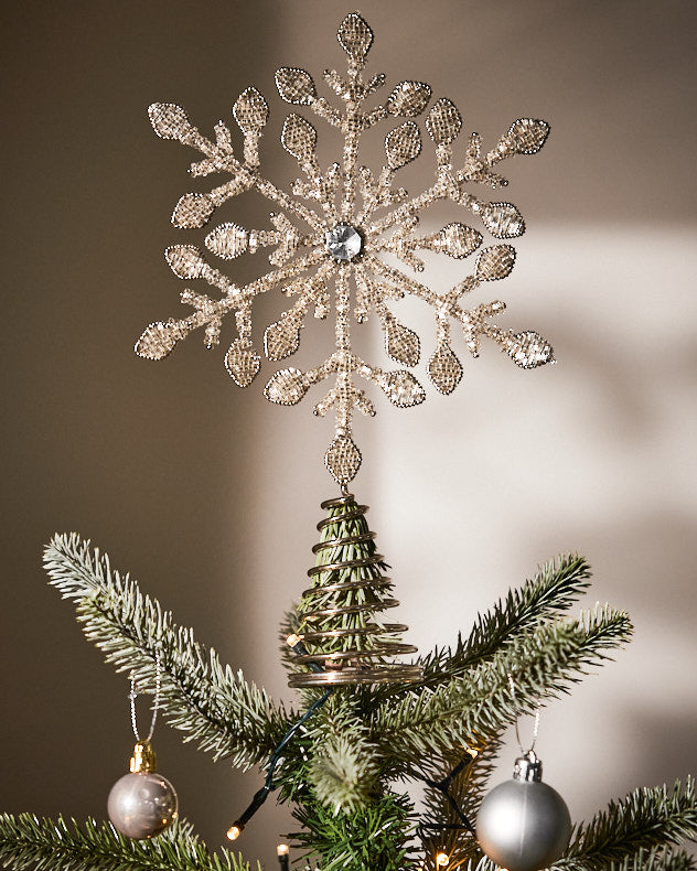 Tree Topper - Silver Beaded Snowflake Tree Topper