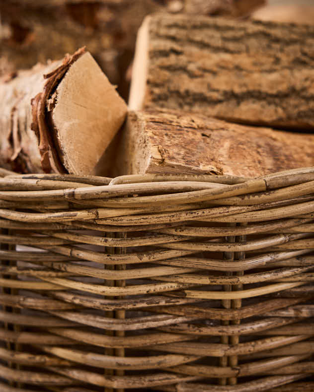 Grey Rattan Log Basket with Handles