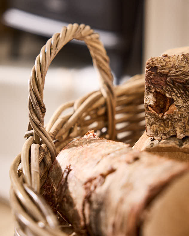 Grey Rattan Log Basket with Handles