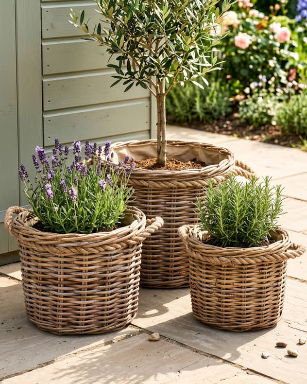 Wicker and Rope Basket Planters