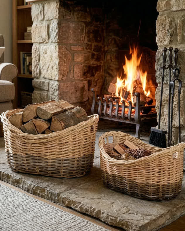 Large Wicker Fire Log Baskets - Wicker Boat Kindling Basket