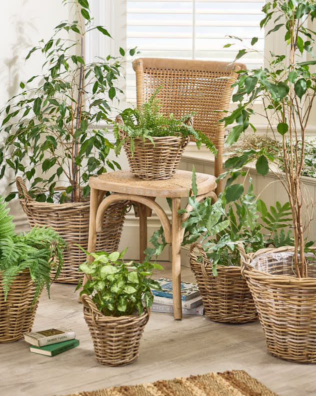 XXS Natural Rattan & Plastic Baskets - Lira Round Lined Baskets with Handles