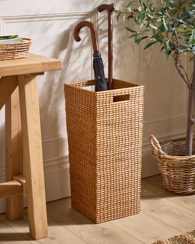 Umbrella Stands &amp; Racks - Square Rattan Umbrella Basket