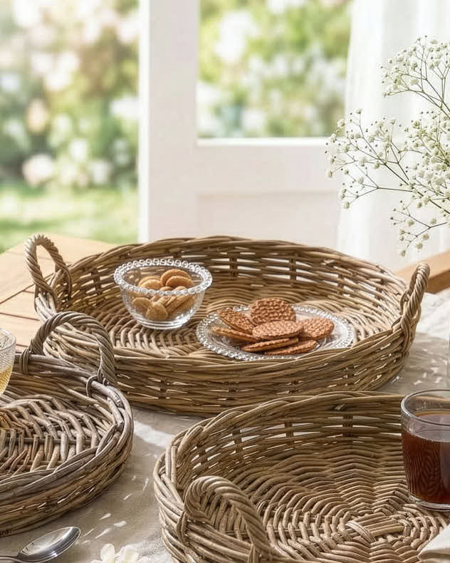 Serving Tray Large - Kaduna Rattan Tray with Handles
