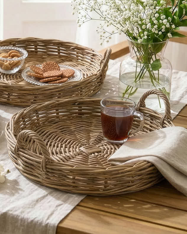 Serving Tray - Kaduna Rattan Tray with Handles
