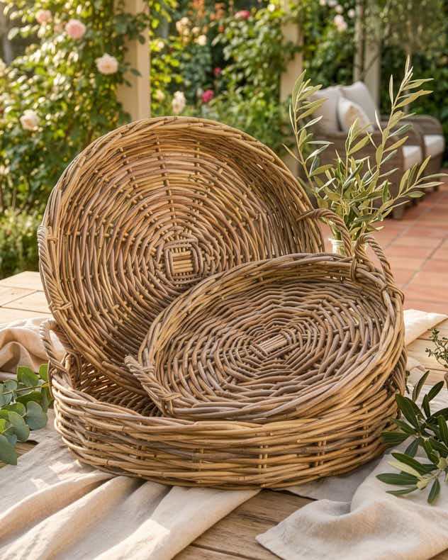 Small Natural Rattan Serving Tray - Kaduna Rattan Tray with Handles