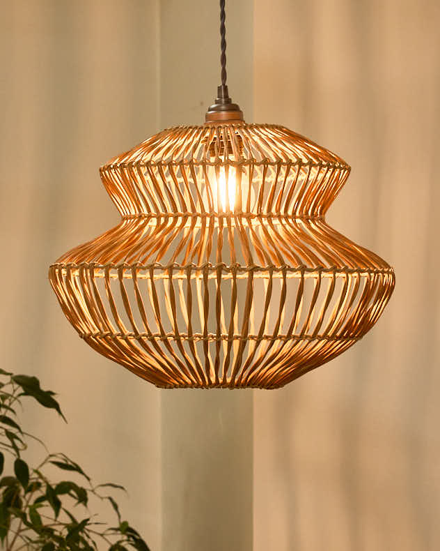 Light Shade - Rattan Pot Bellied Easy Fit Ceiling Shade