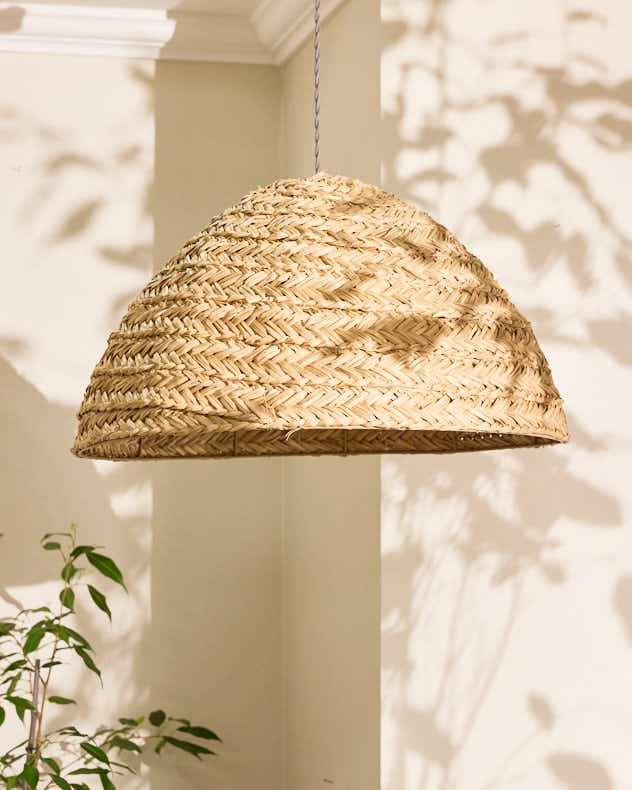 Natural Seagrass Light Shade - Seagrass Plaid Dome Easy Fit Ceiling Shade