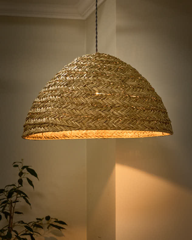 Light Shade - Seagrass Plaid Dome Easy Fit Ceiling Shade
