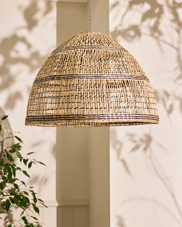 Natural &amp; Black Seagrass Light Shade - Seagrass Stripe Easy Fit Ceiling Shade