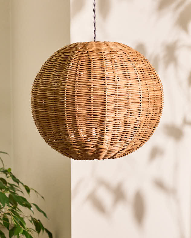Natural Rattan Light Shade - Roscoe Rattan Round Easy Fit Ceiling Shade