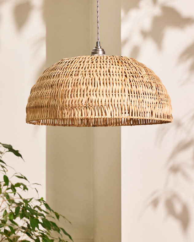 Natural Rattan Light Shade - Roscoe Rattan Large Dome Easy Fit Ceiling Shade