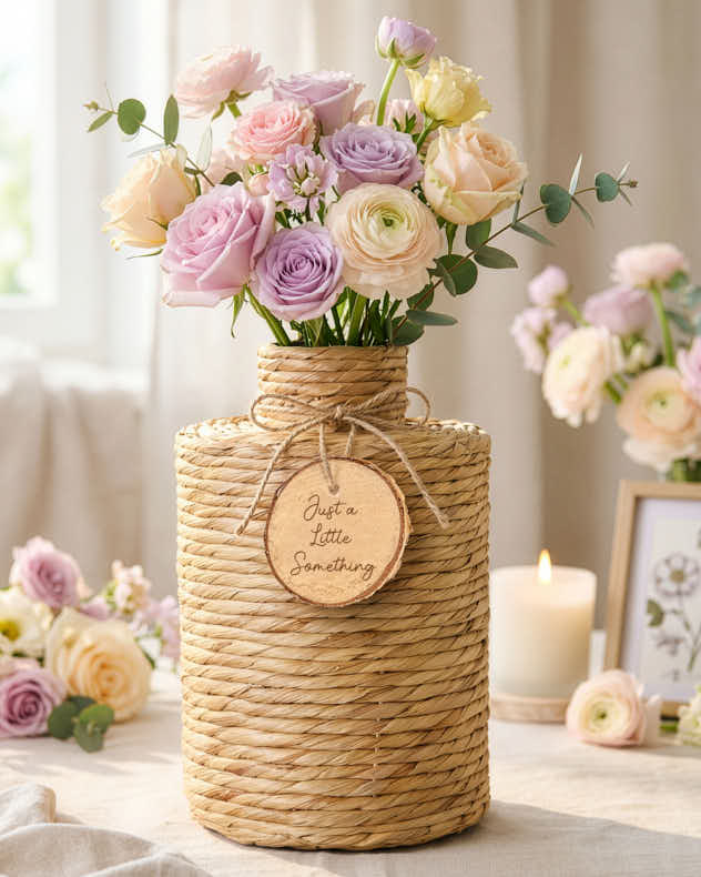 Natural & Brown Water Hyacinth Gifting - Personalised Water Hyacinth Vase Gift