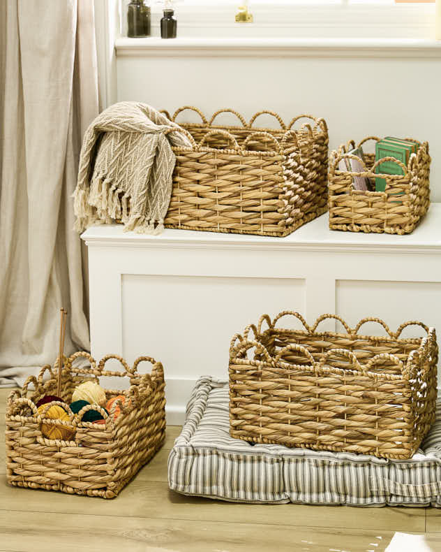 Water Hyacinth Scalloped Storage Baskets