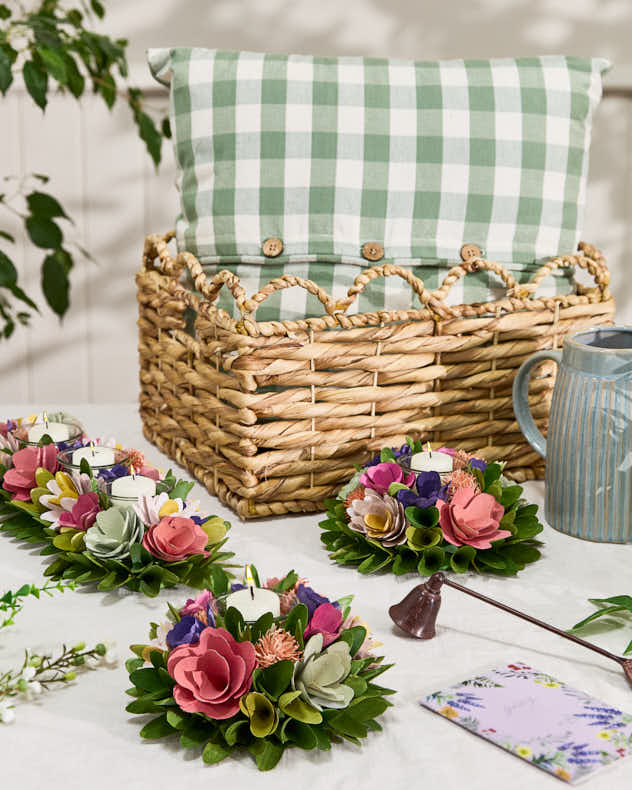 Multi-colour & Pink & Green & Natural Water Hyacinth & Ceramic & Metal & Cotton Gift Sets - Home Comforts Gift Hamper
