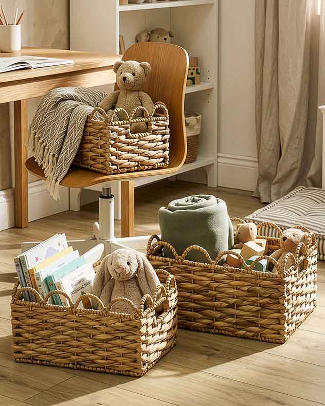 Water Hyacinth Scalloped Storage Baskets