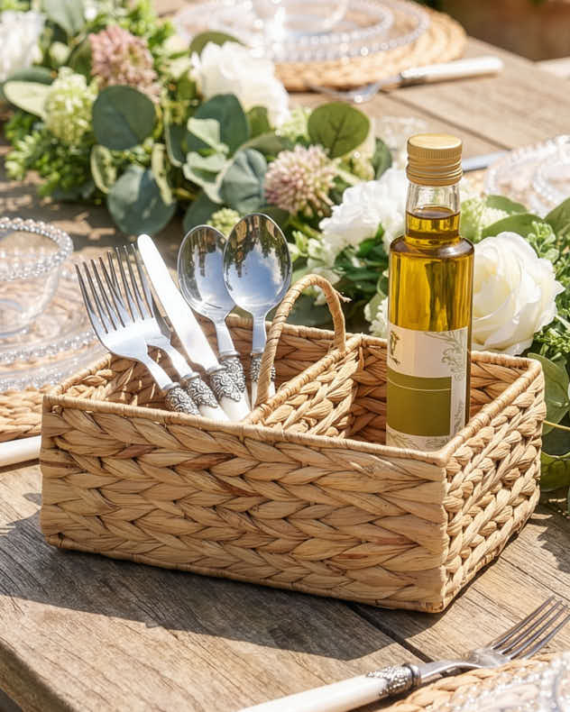 Natural Seagrass Napkin Holders - Two Compartment Table Basket