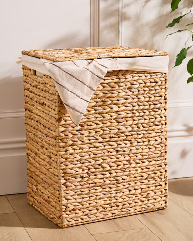 Natural Water Hyacinth &amp; Cotton Laundry Hampers &amp; Baskets - Lakelyn Double Lined Laundry Hamper