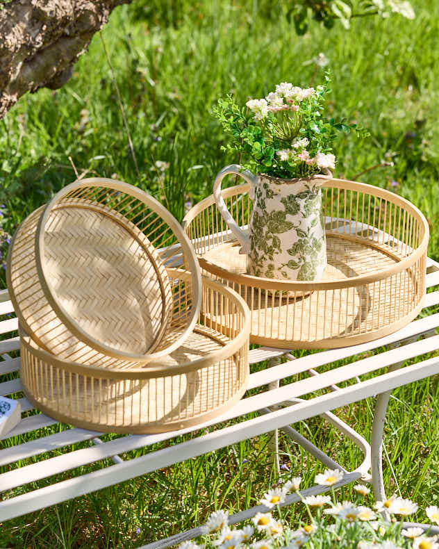 Natural Bamboo Accessories Tray - Set of 3 Bamboo Nesting Trays