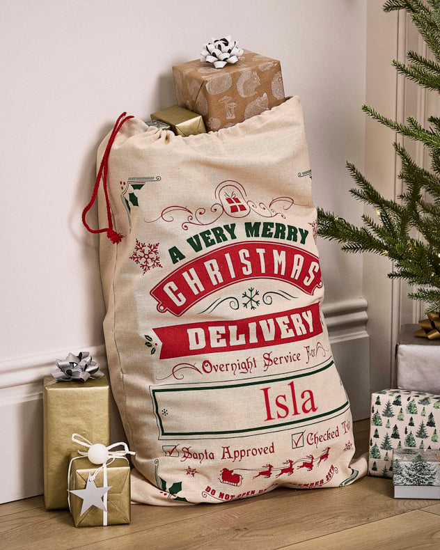 Red & Green & Brown Christmas Sack - Personalised Christmas Delivery Sack