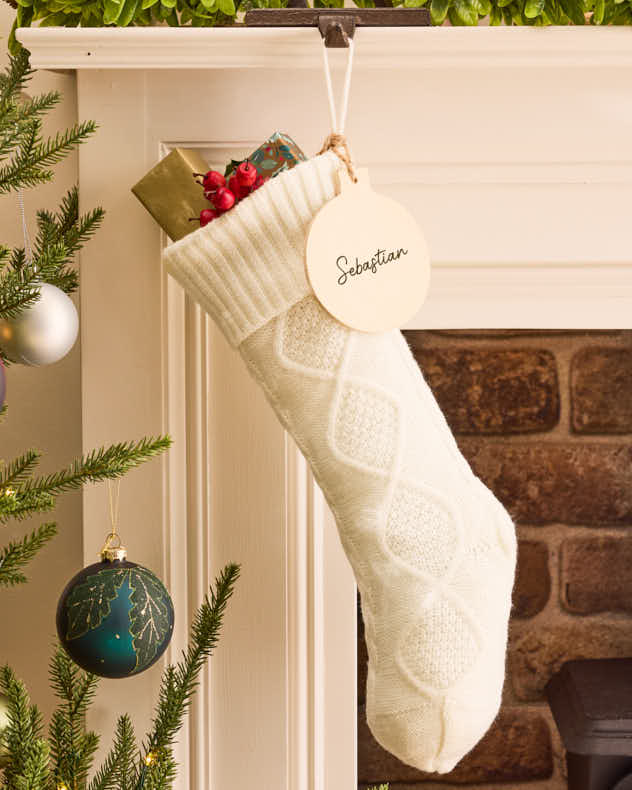 Personalised Cable Knit Christmas Stockings - Dibor - Grey Stockings
