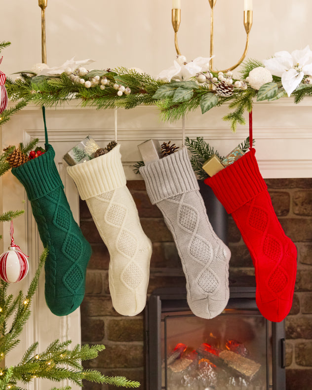 Cable Knit Christmas Stockings - Dibor - Ivory Stockings