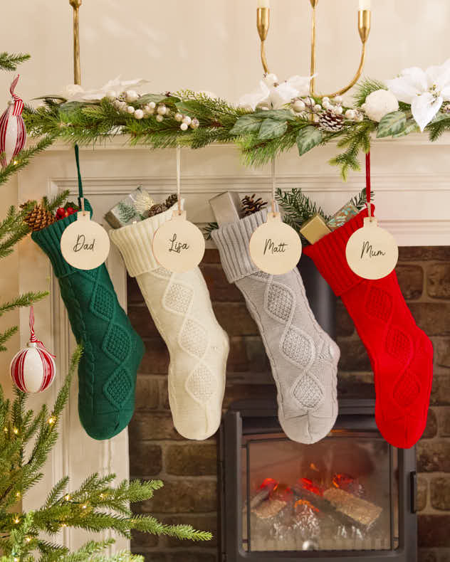 Personalised Cable Knit Christmas Stockings - Dibor - Ivory Stockings