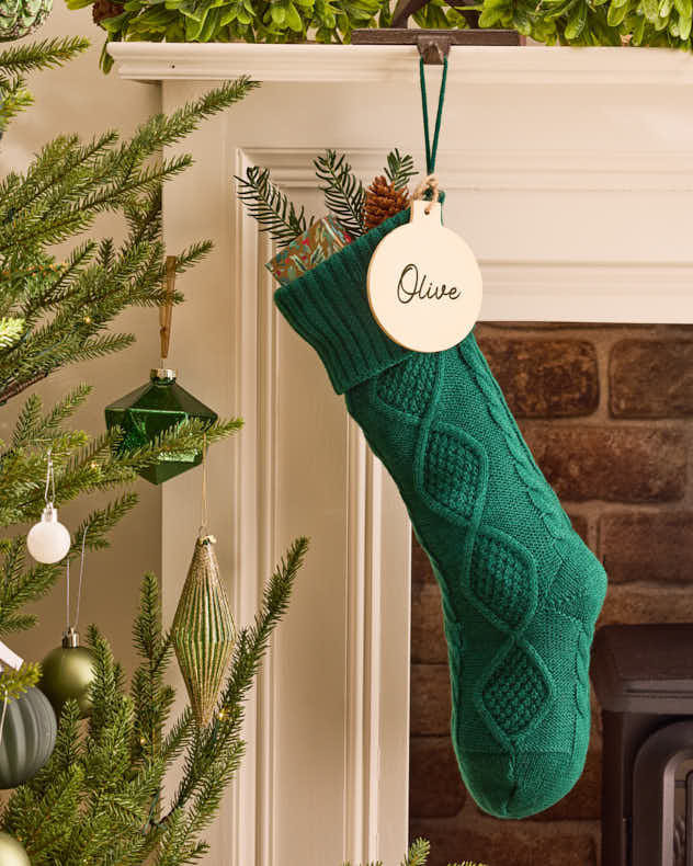Personalised Cable Knit Christmas Stockings - Dibor - Green Stockings