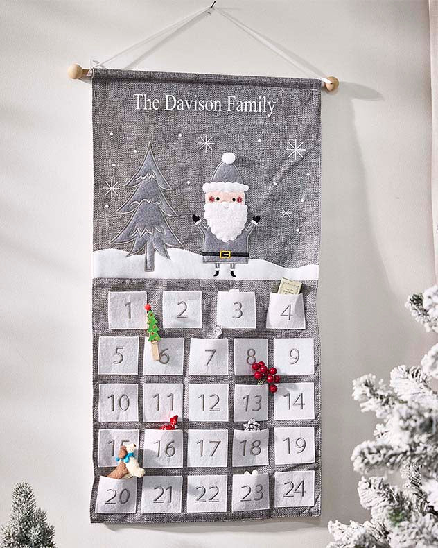 Grey & White Polyester & Wood Advent Calendars - Personalised Winter Trees Advent Calendar
