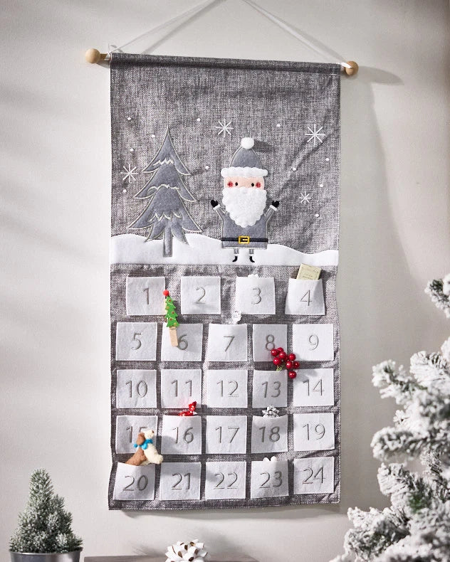 Grey & White Polyester & Wood Advent Calendars - Winter Trees Hanging Advent Calendar