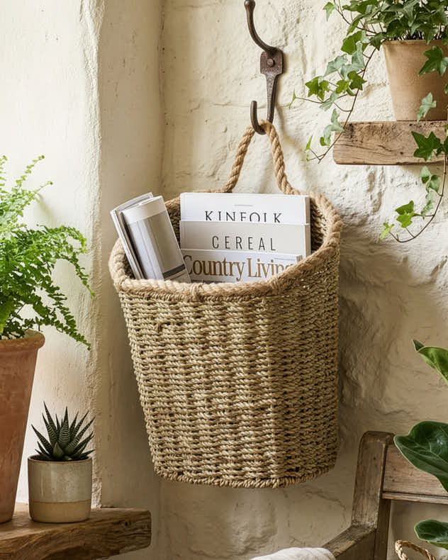 Natural Seagrass Wall Basket - Rope Finish Seagrass Wall Baskets