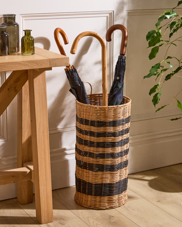 Striped Wicker Umbrella Stand