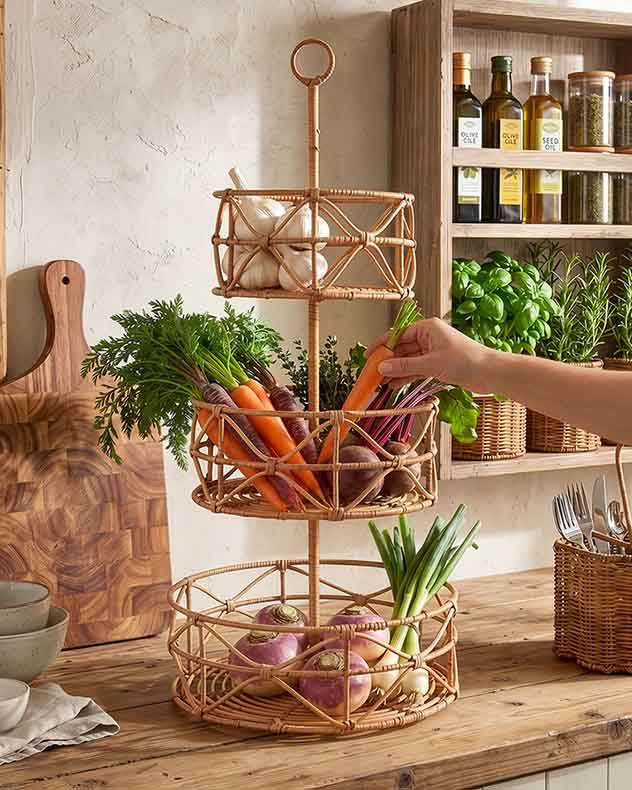 Three Tier Rattan Storage Tower