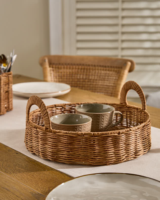 Roscoe Round Rattan Tray with Handles