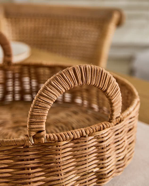 Roscoe Round Rattan Tray with Handles