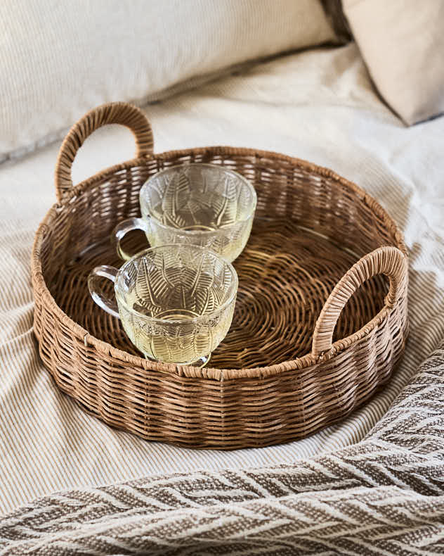 Roscoe Round Rattan Tray with Handles