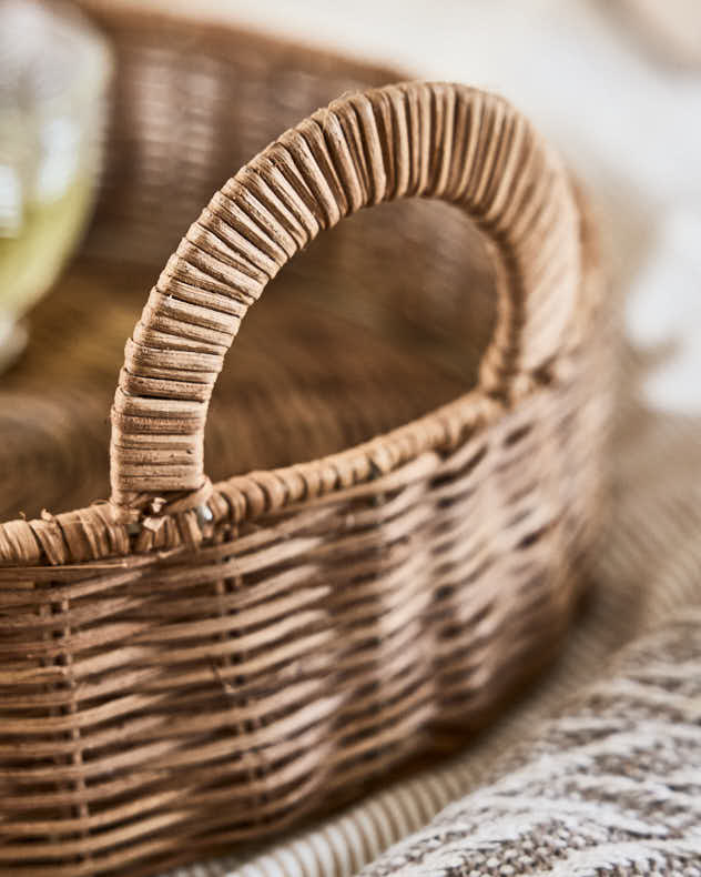 Roscoe Round Rattan Tray with Handles