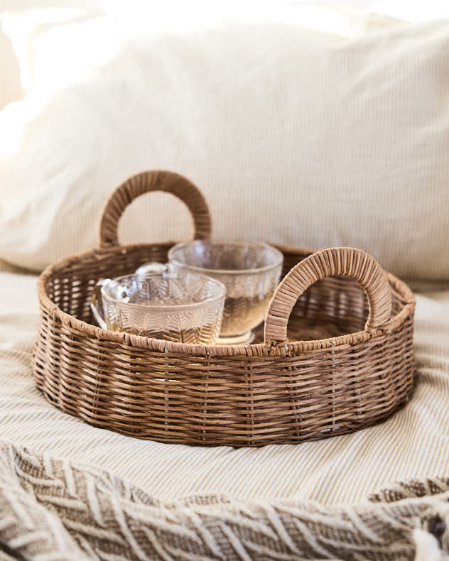 Roscoe Round Rattan Tray with Handles