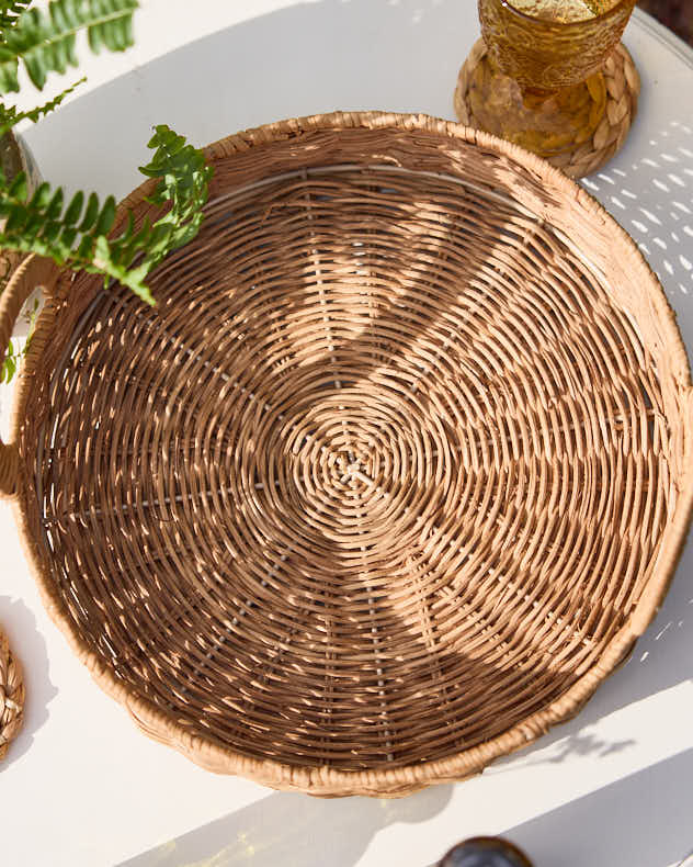 Roscoe Round Rattan Tray with Handles