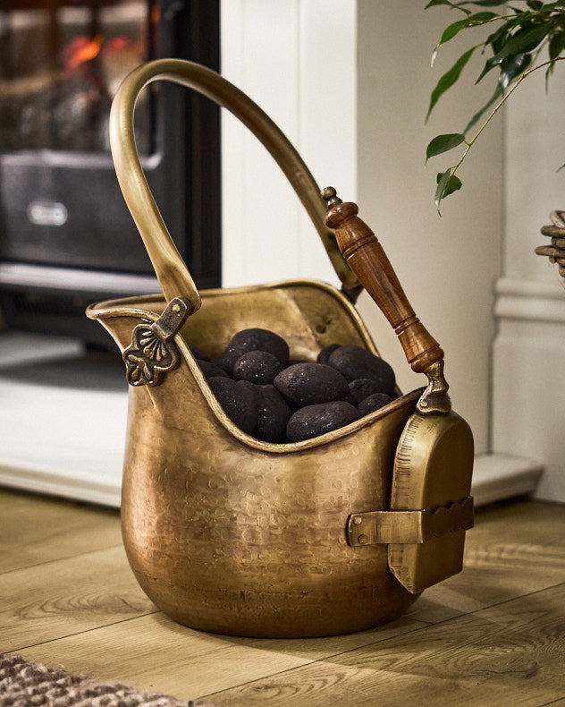 Rounded Brass Coal Bucket & Shovel