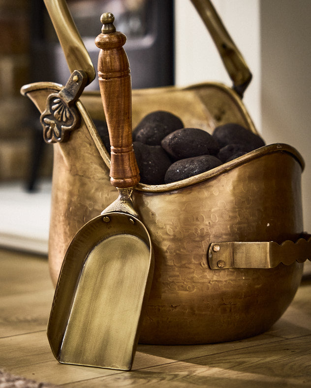 Rounded Brass Coal Bucket & Shovel