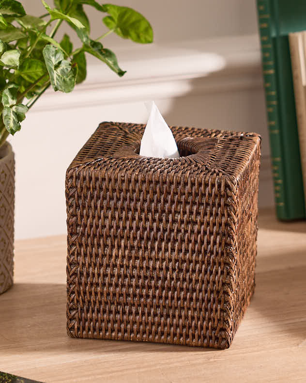 Square Natural Rattan Tissue Box Cover