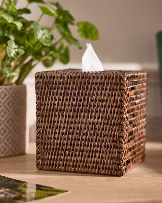 Square Natural Rattan Tissue Box Cover